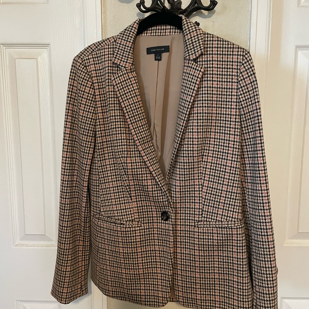 Ann Taylor Women's Houndstooth Blazer - Black and Tan